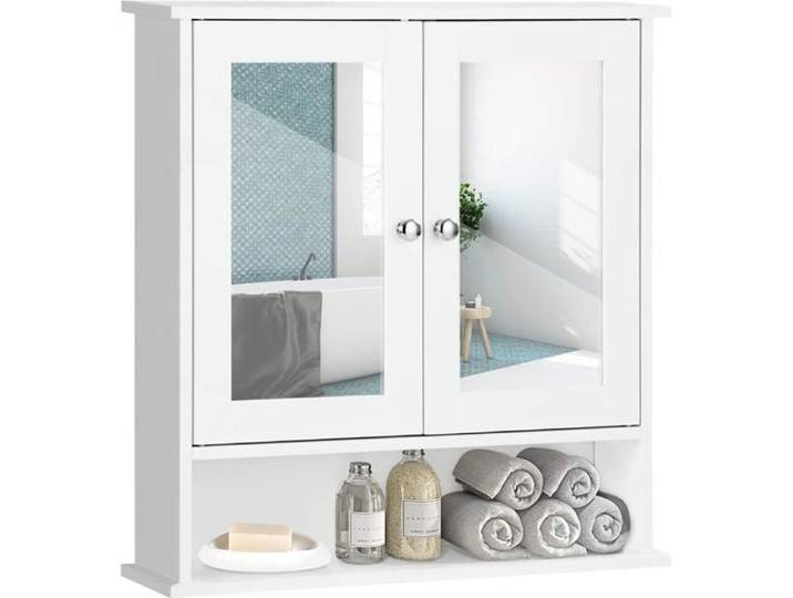 Armoire de Salle de Bain Murale avec Miroir Armoire de Toilettes Suspendue avec Étagère Réglable pour Salle de Bain Entrée