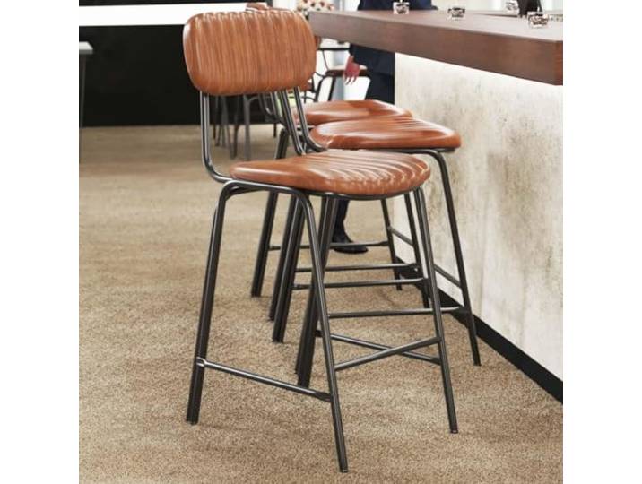 GGMMÖBEL GINO Barhocker 2-er Set Barhocker mit Lehne Barstuhl Küchenhocker Retro Bistrohocker Industrial Braun Leder Sitzhöhe: 76cm