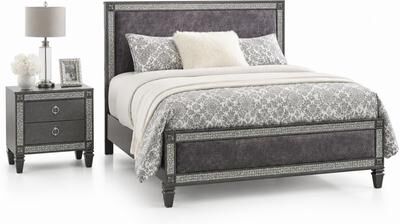 Benjara Queen Bedroom Set, Gray, Nickel Wood, 2 Piece Set with Nightstand