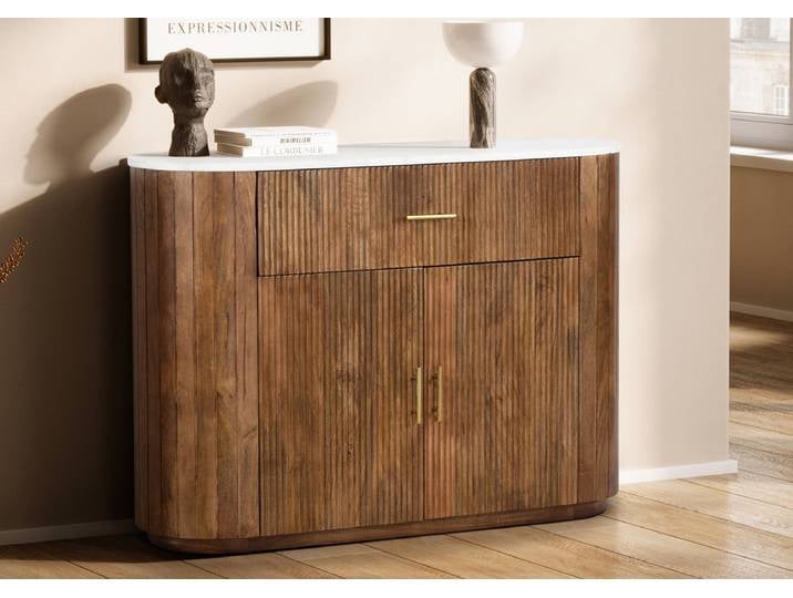 Sideboard 125x87cm 'Valencia'' Mango braun lackiert & Marmor weiss