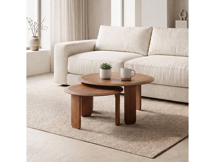 Ensemble de 2 tables basses gigognes rondes en bois massif - Noma