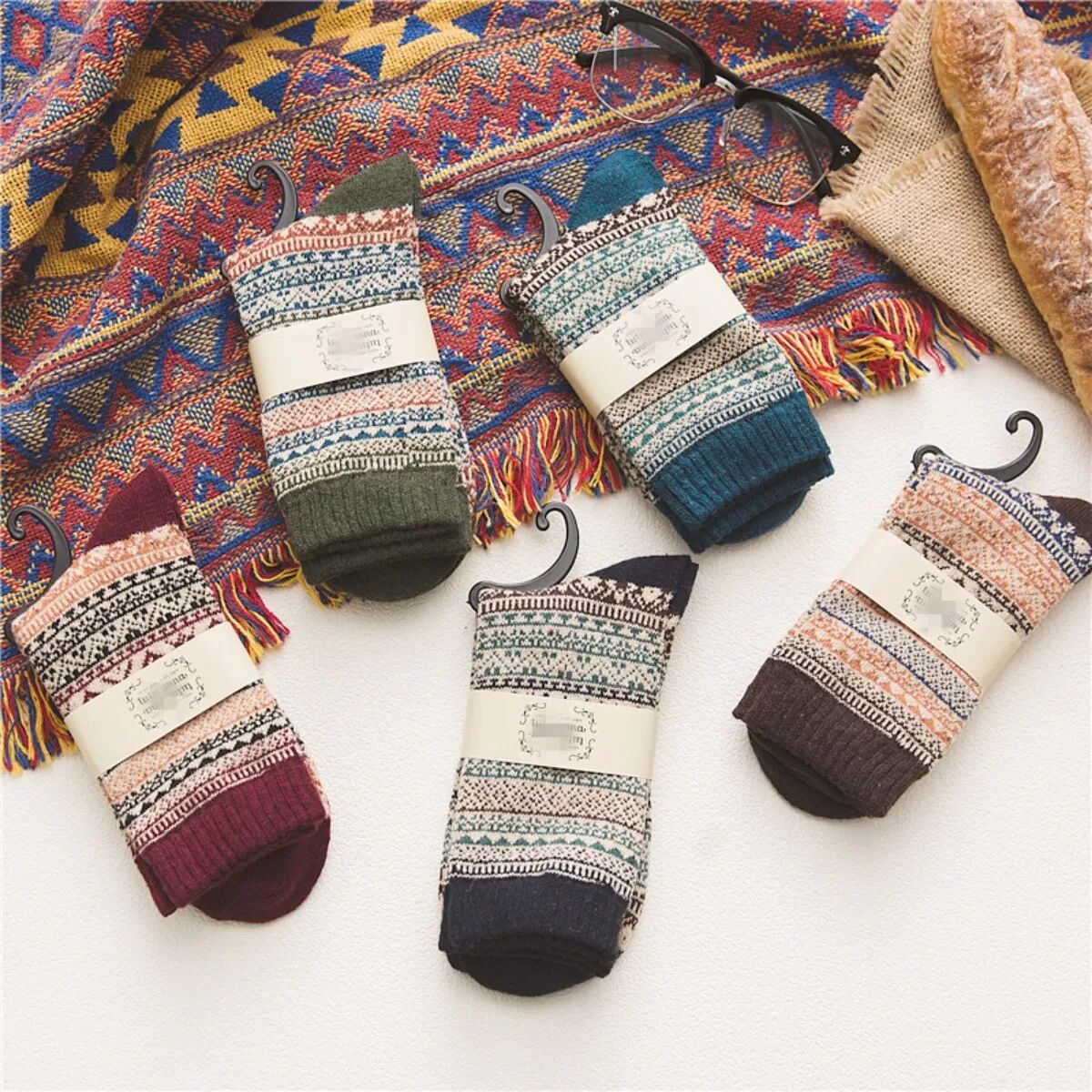 INF Warme Wollsocken mit Rautenmuster - Atmungsaktive & bequeme Socken in Wadenlänge