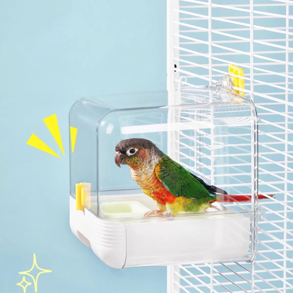 INF Multifunktionale Vogelbadewanne mit Futterspender - Papageiendusche & Futternapf Weiß