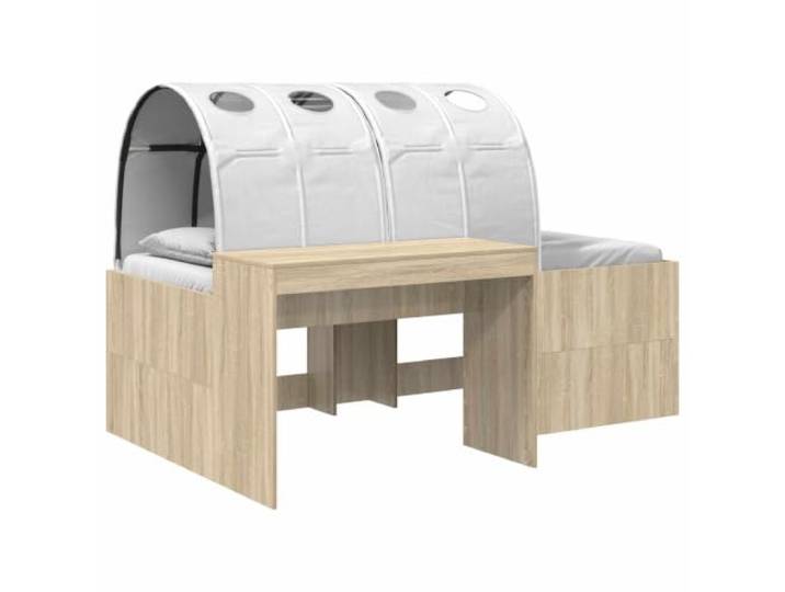 Keeushr Bett mit 3 STK Sonoma Eiche und Schwarz Holzwerkstoff Gestell, Mikrofaser Akzente, Lattenrost mit Holzlatten, einfache Montage