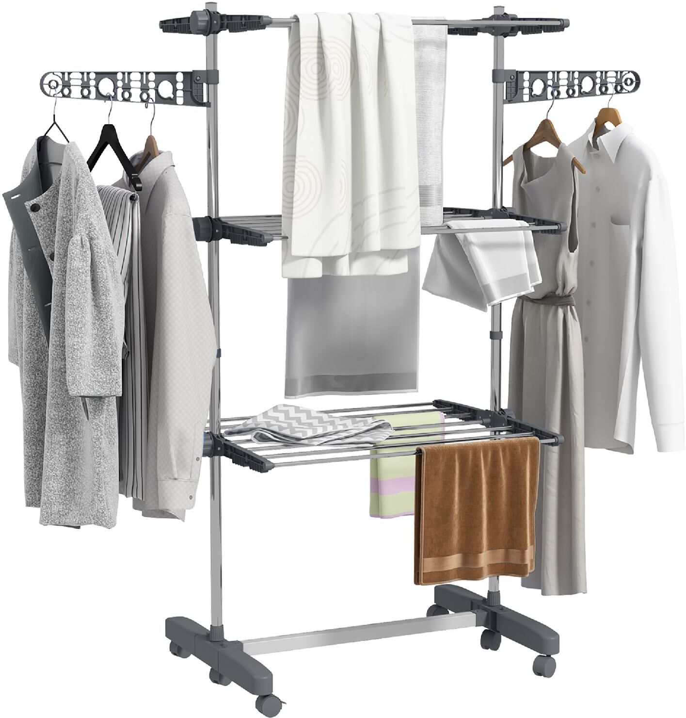 dechome 340gys609 Stendino Verticale Con 3 Ripiani Regolabili In Acciaio E Plastica 142x55x152 Cm Colore Grigio/argento - 340gys609