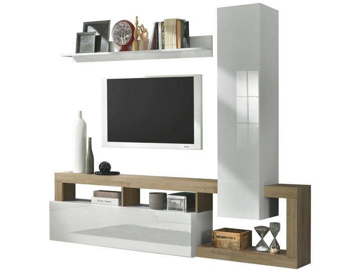 Wohnwand Hamburg Eiche Dekor/Weiss B: 219cm