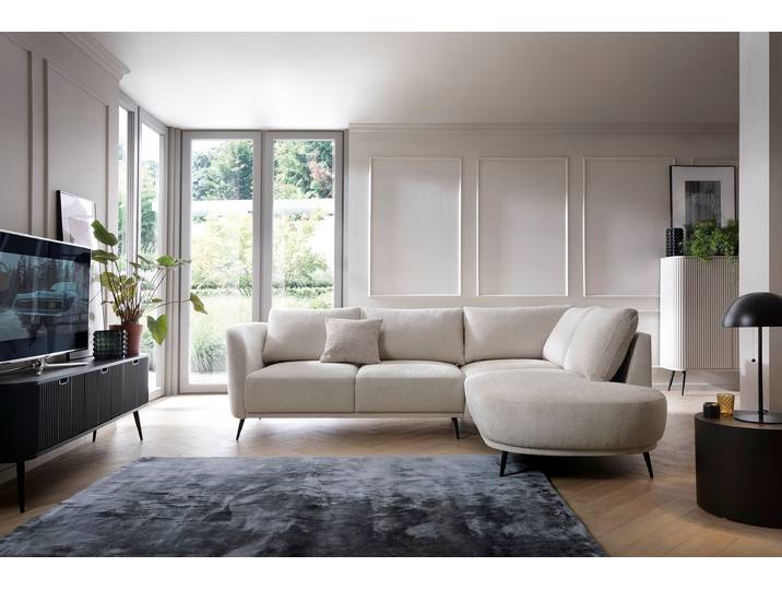 Masseno Ecksofa ALPI mit Schlaffunktion und Bettkasten, Ausziehbares Bettsofa - Creme, RETRO BLISS 02