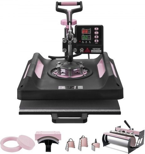 VEVOR 8-in-1 Warmtepers met 360 graden draaibare digitale T-shirtpers en tumblerpers, 38 x 38 cm, zwart