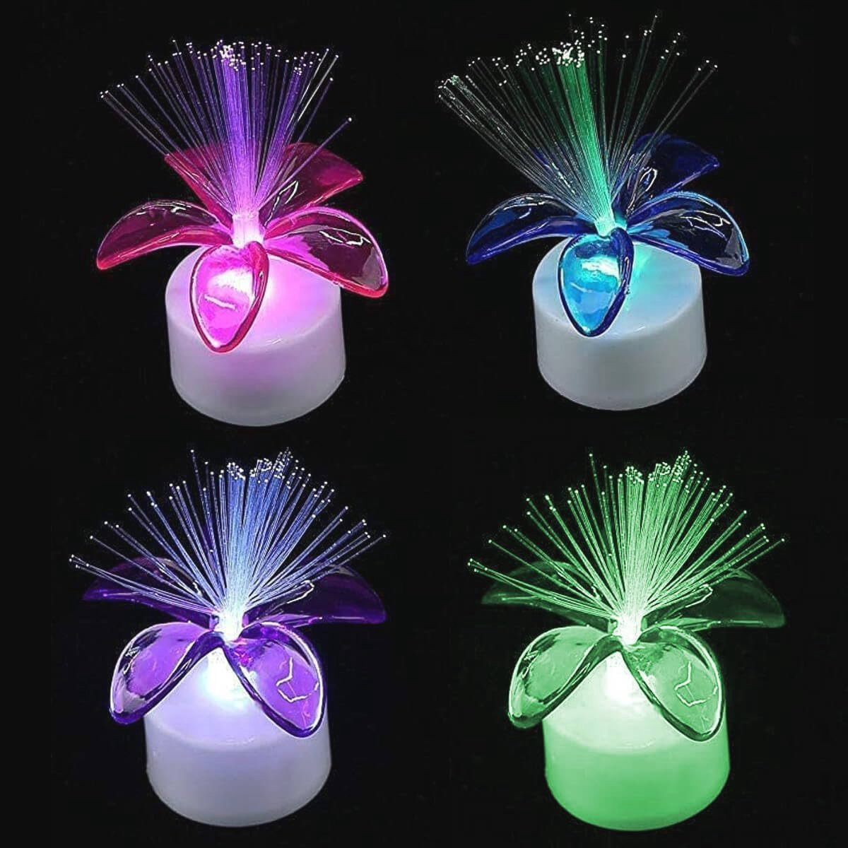 DRUCILA Set van 4 Fiber Optic Stervormige LED Kaarsen met Kleurveranderende Bloemen voor Party en Diwali Decoratie