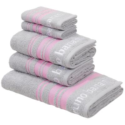 Handtuch Set BRUNO BANANI "Daniel, 1 Duschtuch 70x140, 2 Handtücher 50x100, 2 Gästetücher 30x50", grau (hellgrau), 5, Walkfrottee, Walkfrottee, Obermaterial: 100% Baumwolle, Handtuch-Sets, Streifen-Bordüre & Markenlogo, weich, 100% Baumwolle