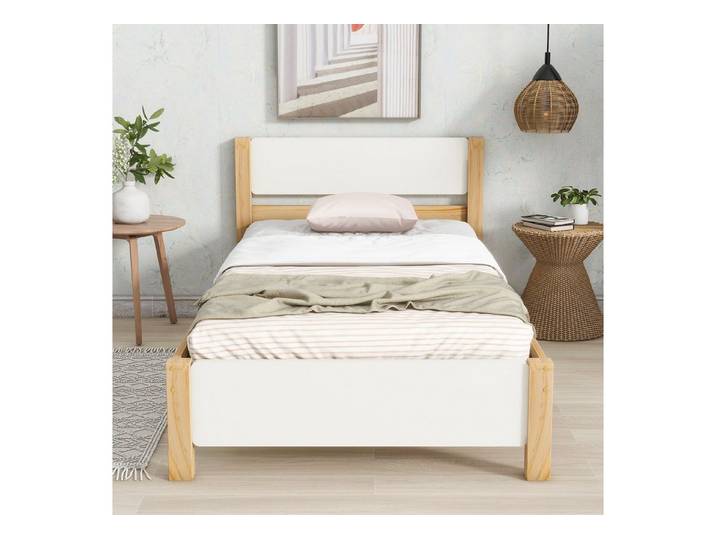 Thanaddo Einzelbett Einzelbett, Holzbett, Kiefernholzrahmen mit Mittelfuß, Jugendbett