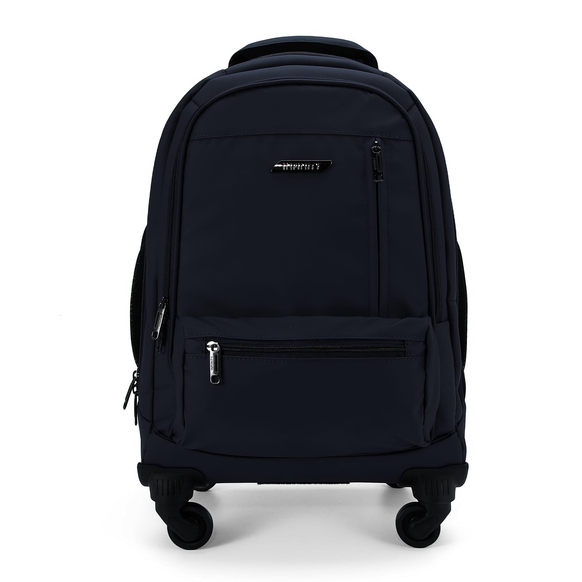 19" Laptop-Rollrucksack Schwarz, Premium-PU, 4 Rollen, Trolley-Rucksack