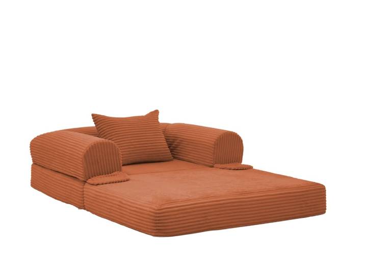 Fauteuil convertible compressé en velours côtelé orange avec coussin