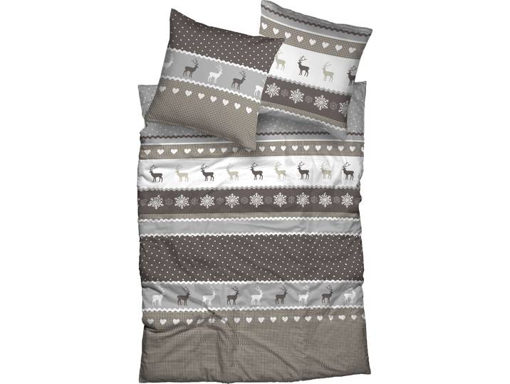 Bettwäsche CASATEX Garmisch , beige, B/L: 155cm x 220cm, 1 Stk., 1 Stk., Biber, B/L: 80cm x 80cm, 2 Stk., Biber, Obermaterial: 100% Baumwolle, Bettwäsche, Bettwäsche, schöne Hirschmotive, Herzen und Schneekristallen