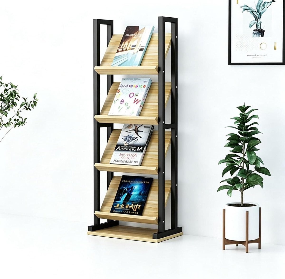 Staand Magazijnrek Brochuredisplay Displaystandaard Zwart B: 40 cm, D: 30 cm, H: 120 cm