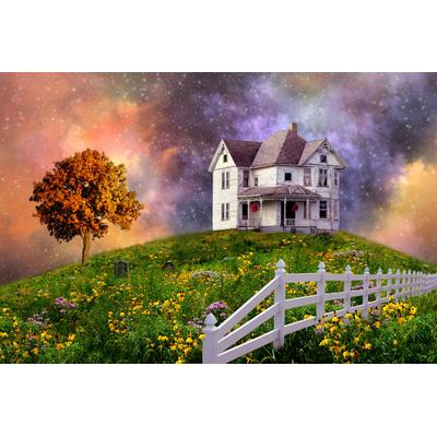 Fototapete PAPERMOON "SURREAL-FANTASY WOLKEN STERNE HIMMEL BLUMEN LANDSCHAFT", bunt, B:3,5m L:2,6m, Vlies, Tapeten