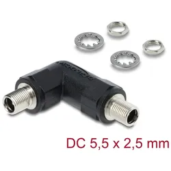 DeLOCK Hohlstecker Adapter DC 5,5 x 2,5 mm Buchse auf Buchse mit Gewinde gewinkelt 90°