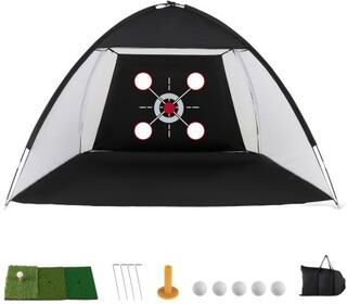 Costway 10.3 x 6.5 Feet Golf Practice Net with Foldable Tri-Turf Mat