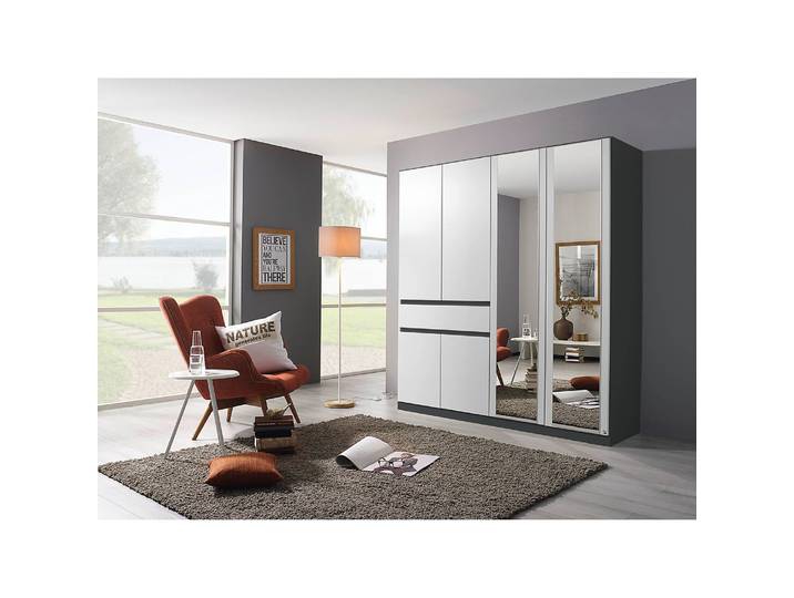 Drehtürenschrank 181cm Weiß/Alpinweiß/Graumetallic