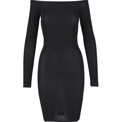Shirtkleid URBAN CLASSICS "Urban Classics Damen", Damen, Gr. S, US-Größen, schwarz, 96% Polyester, 4% Elasthan, unifarben, skinny fit, Carmenausschnitt, Kleider Shirtkleid