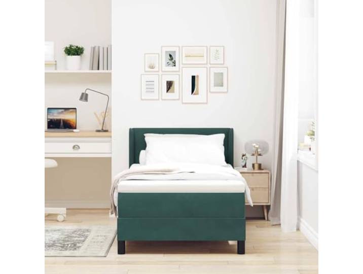 KTHLBRH Einzelbett Box Spring Dunkelgrün 90 x 190 cm Kiefernholz, verstellbares Kopfteil, Matratze inklusive, elegante Beine