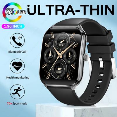 Inspire Daily Merch Ultra Thin Smart Watch Men Screen Waterproof Call Always Show Time Heart Rate Monitor black