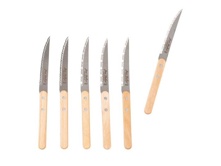 Messer aus Edelstahl und Buchenholz, Set aus 6
