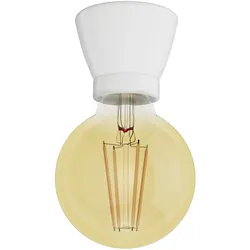 ledscom.de Porzellan Lampen-Fassung MINZ, rund, weiß + LED Lampe gold max. 818lm, 3-Stufen dimmen, extra-warmweiß