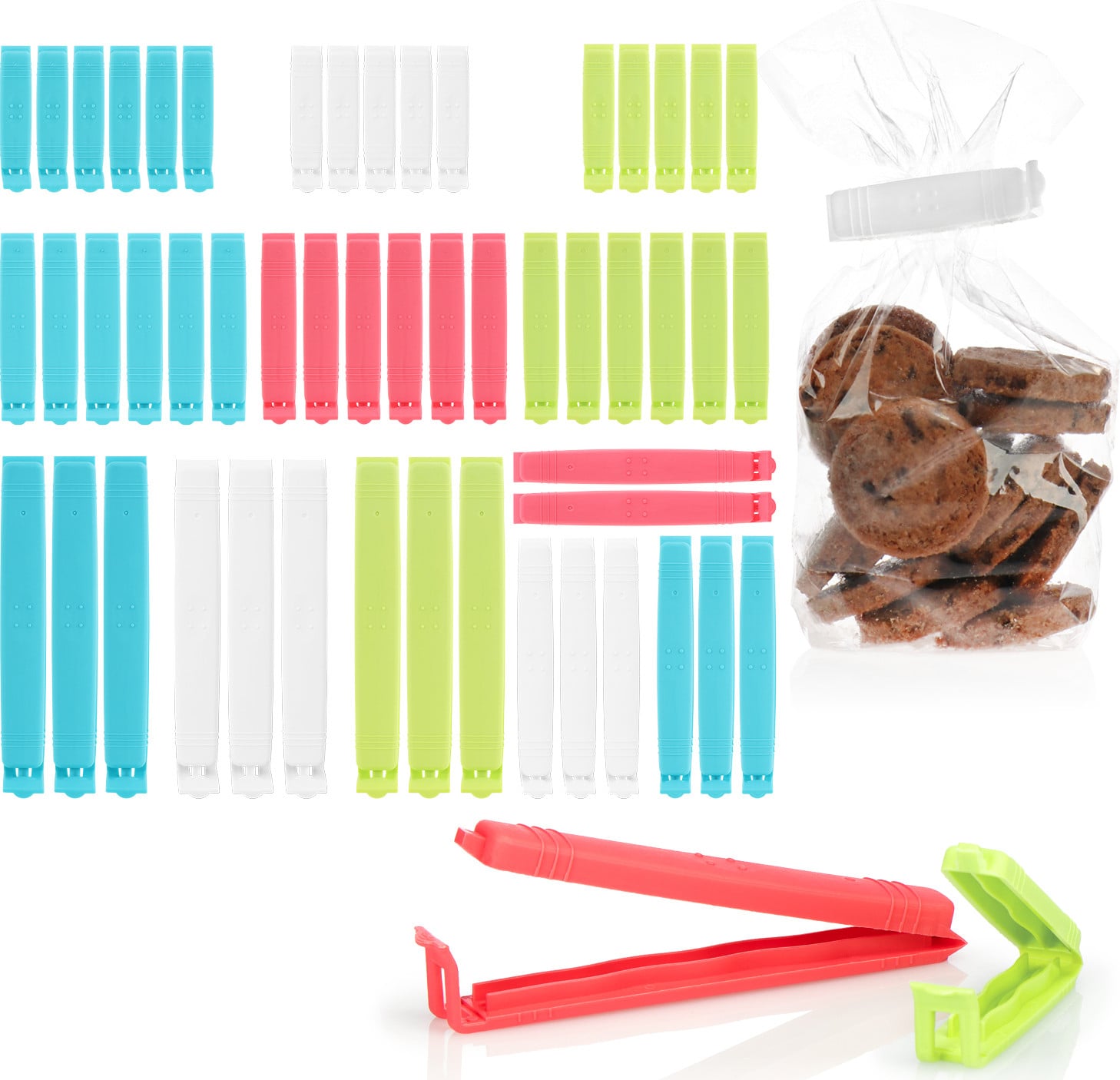COM-Four 54 stuks kunststof sluitclips voor zakken in 4 maten en 4 kleuren
