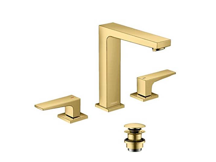 hansgrohe Metropol Mélangeur de lavabo 3 trous poignées manettes\, bonde Push-Open\, aspect doré poli\, 32515990