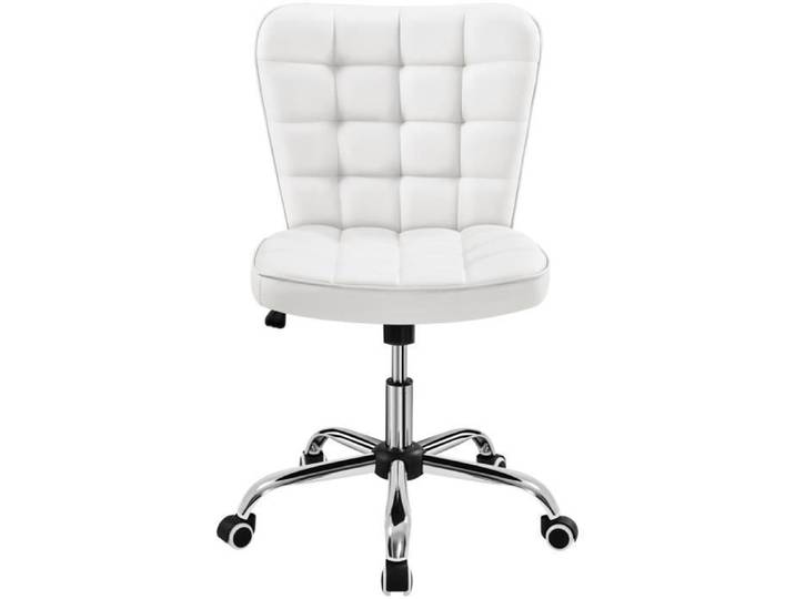 Chaise de Bureau à Roulettes Yaheetech - Blanc - Assise Réglable - Siège Dossier Rembourrés