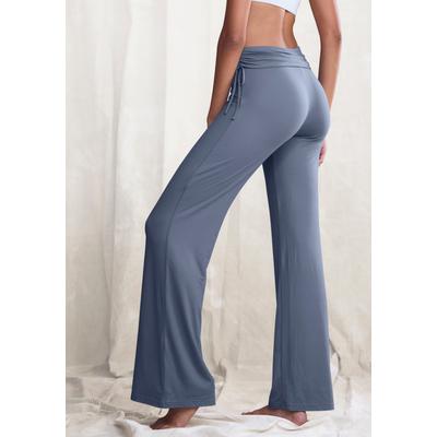Jazzpants LASCANA, Damen, Gr. 44/46, N-Gr, blau (jeans), Single Jersey, Obermaterial: 93% Polyester, 7% Elasthan, unifarben, Basic, lang, Hosen, mit Umschlagbund zum Raffen