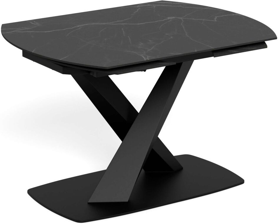 Esstisch ACTONA GROUP "Morellla, Speisetisch, Tisch", schwarz, matt schwarz, matt schwarz perla, B:180cm H:77cm T:90cm, Tische, Esstisch, Esstisch, Keramikplatte, oval, Drehfunktion, Stahlfuss, 6–8 Sitzplätze schwarz, matt schwarz, matt schwarz perla B/H/