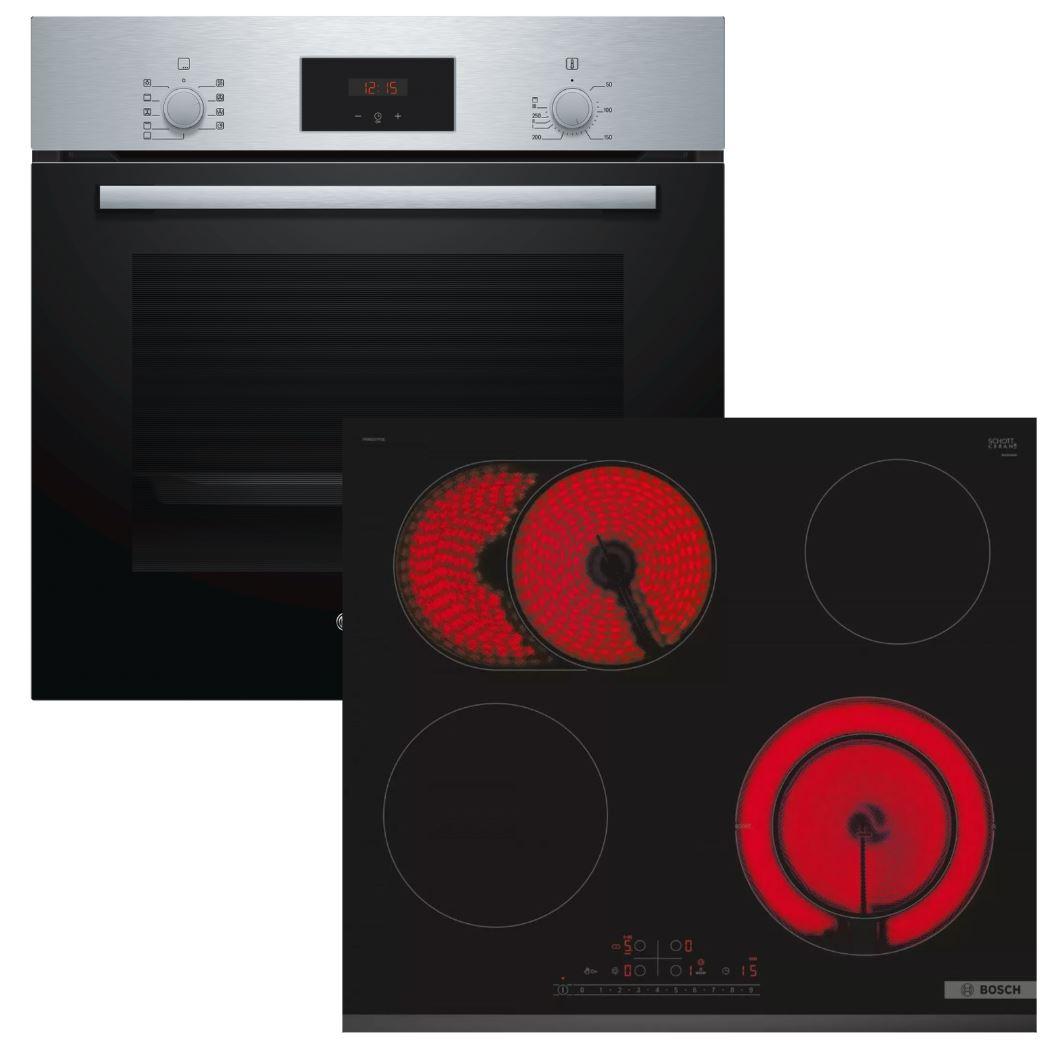 Herdset BOSCH Backofen Schnellaufheizung mit Glaskeramikkochfeld PowerBoost autark 60 cm