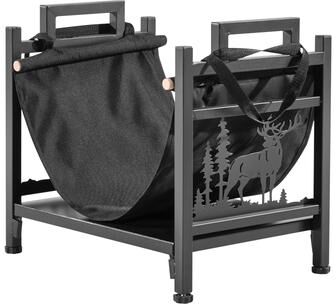 UIMOSO Indoor Firewood Rack, 1.5 ft Curved Log Holder with Canvas Carrier, 40lb Weight Capacity - 1.5 ft