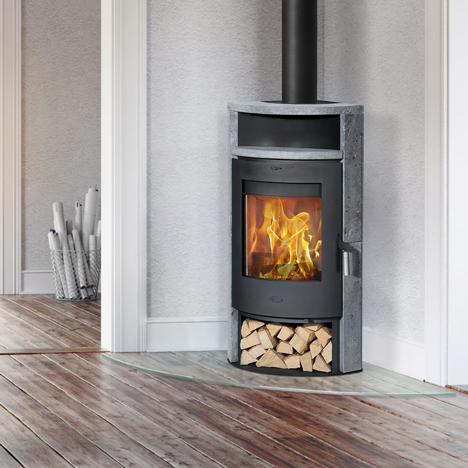Kaminofen Fireplace Samba Speckstein 6,4 kW mit Holzfach und Wärmefach