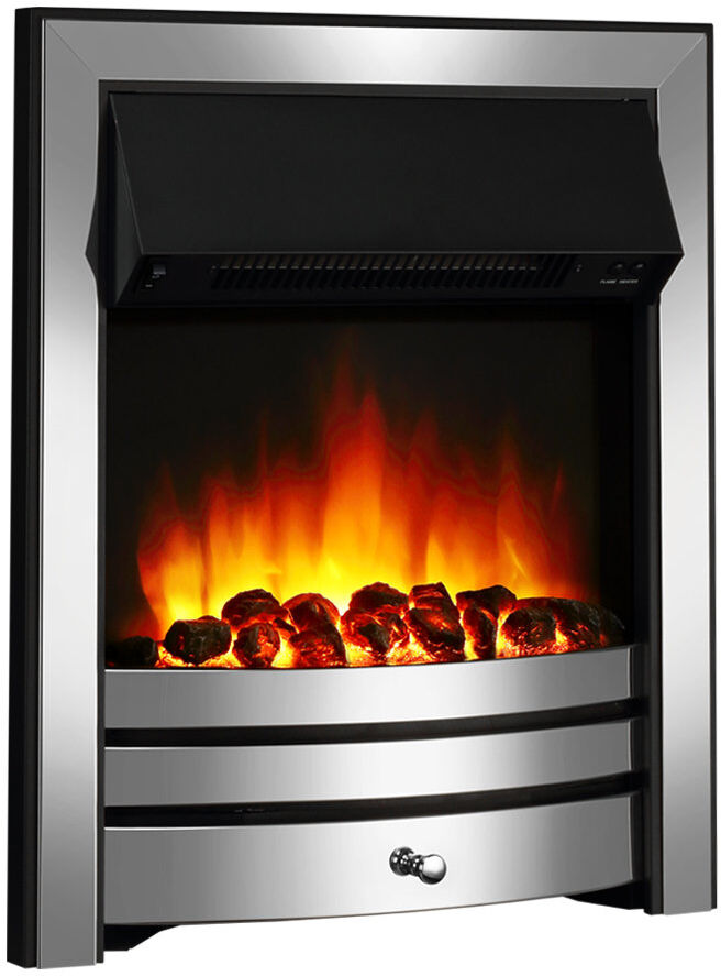 Castleton Fires & Fireplaces Meadow Inset Electric Fire, Black Trim, Coal Effect, LED Flame, Remote, Timer & 1-2kW Heat Chrome Without spacer