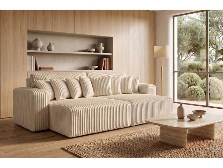 Kaiser Möbel Schlafsofa, Cordstoff Tilia, Ecru, PIANO DOUBLE