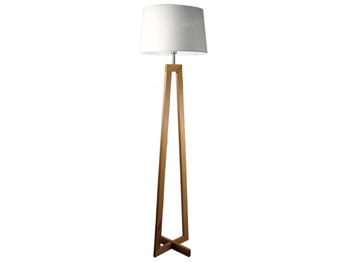Aluminor Lampadaire Sacha - Ampoule Led E27 - 12W - Pied Bois - Abat-jour Blanc