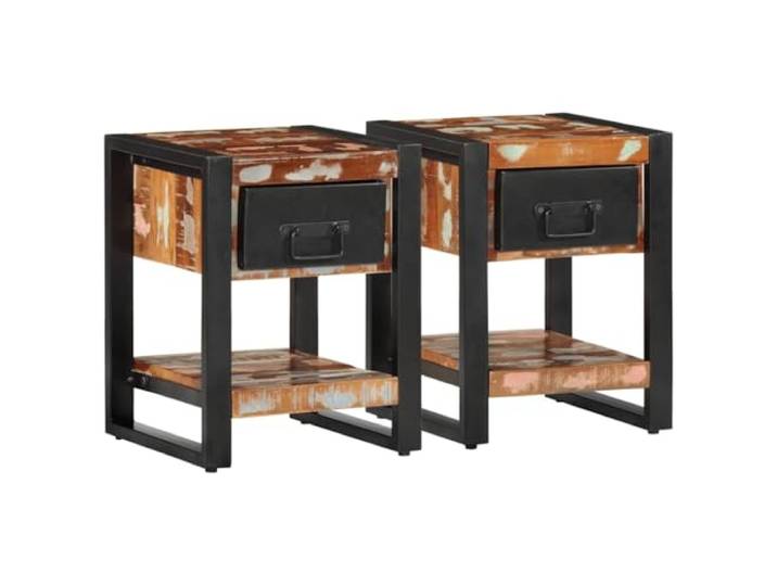 HEFZGDB Nachttische 2 STK. Mehrfarbig Raues Mangoholz mit Stauraum und Eisenbeinen für Stabilität und Elegantes Design