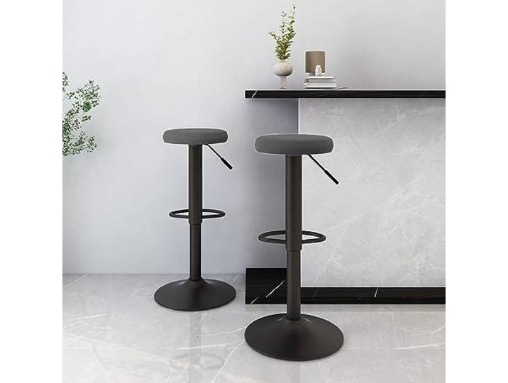 NLQMSU Barhocker, dunkelgrau, Velours, drehbar, verstellbar, 2 Stück Gashebemechanismus, 360° drehbar, Stahlrahmen, Fußstütze, Kapazität 110 kg, für Bar oder Esszimmer