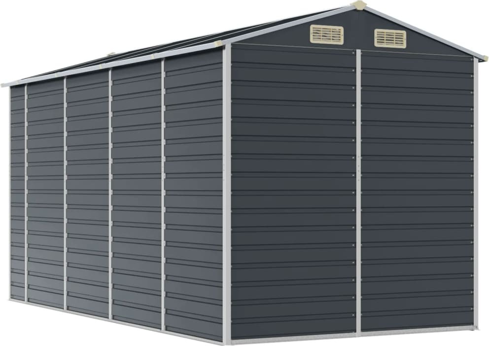 Gartengeräteschuppen, multifunktional, verzinkter Stahl, 4 Lüftungsöffnungen, schräges Dach, 191x385x198 cm, Anthrazit