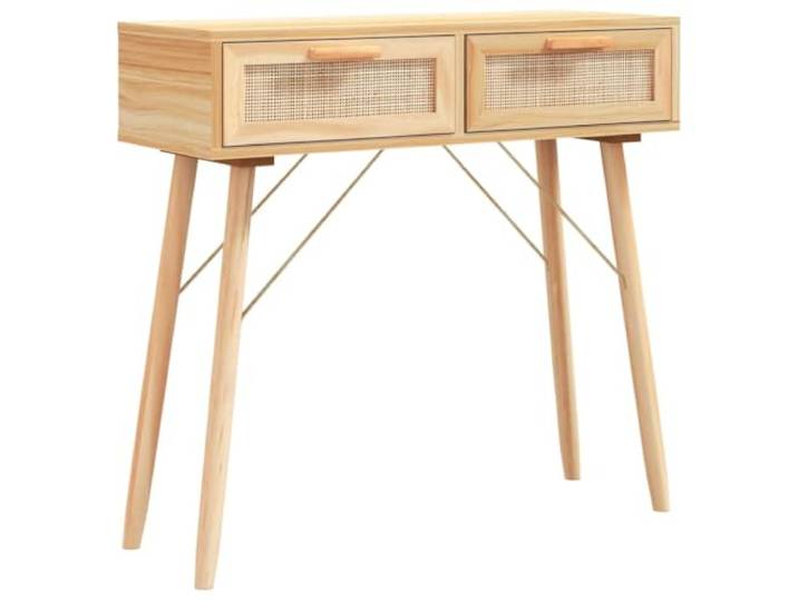 Kaorsrow Konsolentisch Braun 80x30x75 cm mit 2 Schubladen Praktisches Beistellmöbel für Flur und Schlafzimmer mit natürlichem Rattangeflecht und stabiler Ablage.