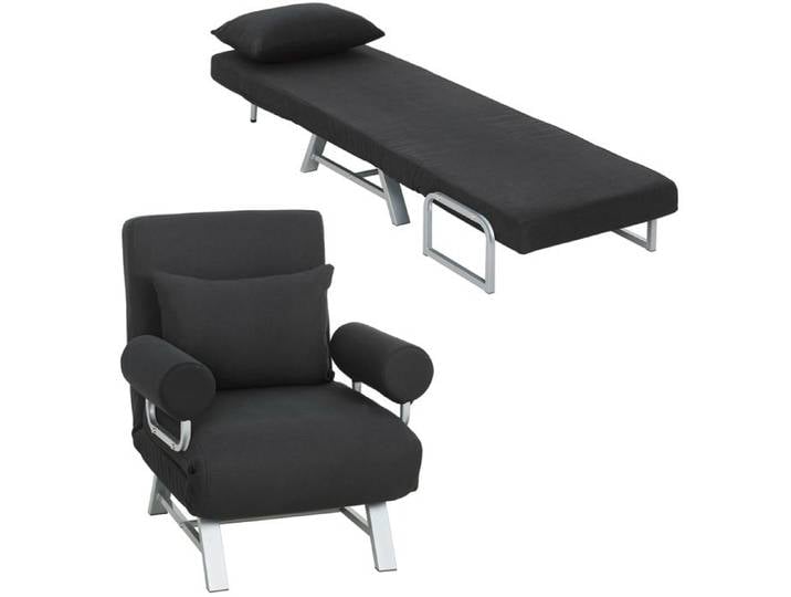 Fauteuil chauffeuse - HOMCOM - canapé-lit convertible inclinable 1 place coussin accoudoirs - lin métal - noir