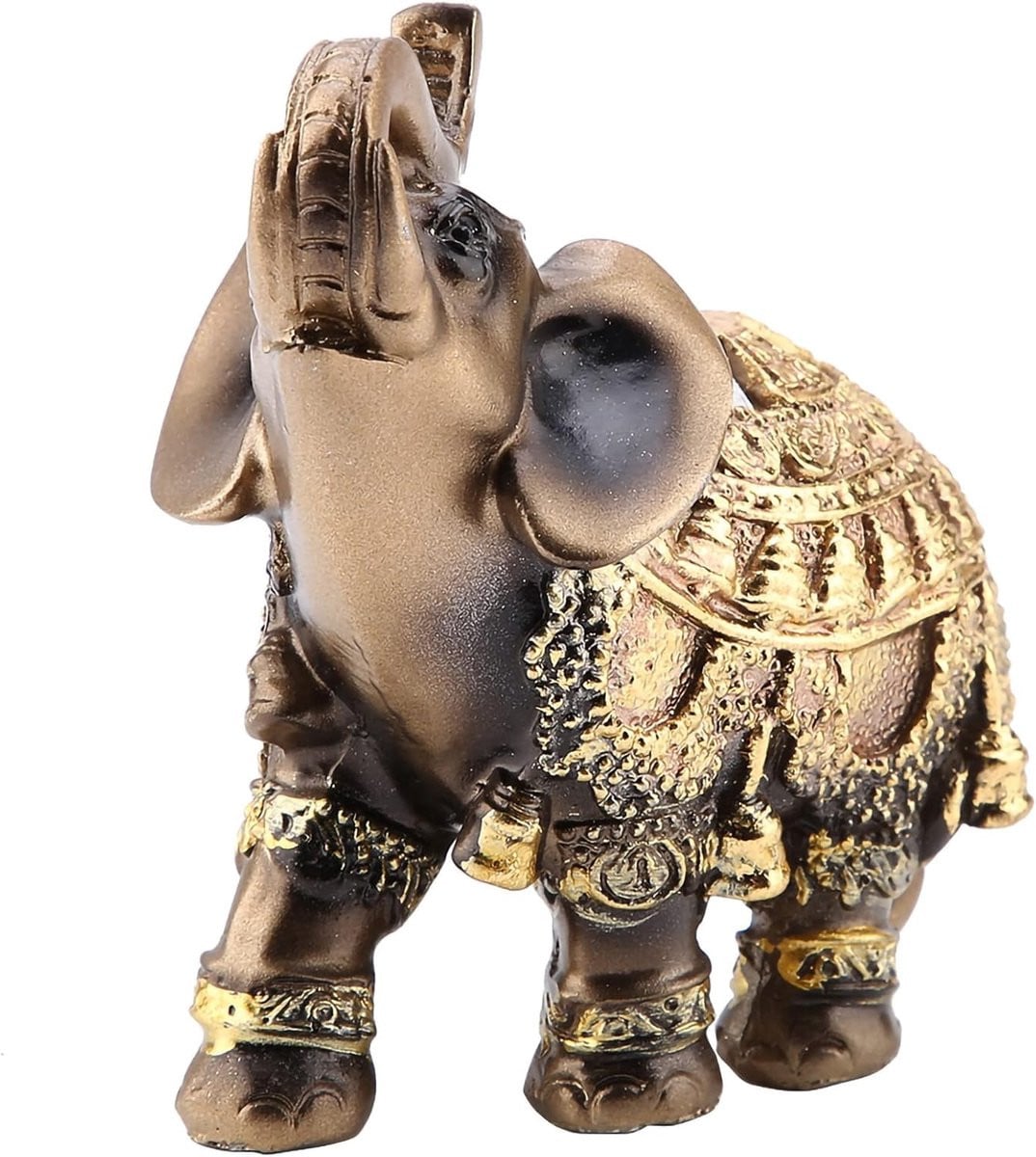 Gouden Olifant Standbeeld - Geluksbrenger Decoratie voor op Tafel - H 14 x B 12 x D 9 cm