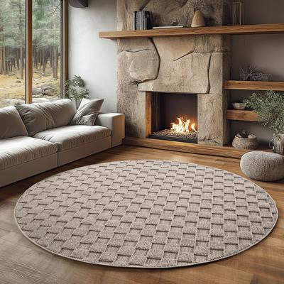 Teppich AYYILDIZ TEPPICHE "HELIX 2203 , auch als Läufer und Rund erhältlich", beige, H:7mm Ø:120cm, Teppiche, Teppich, 3D-Effekt durch Cut-Loop-Webtechnik, Woll-Optik, Bouclé, Wohnzimmer