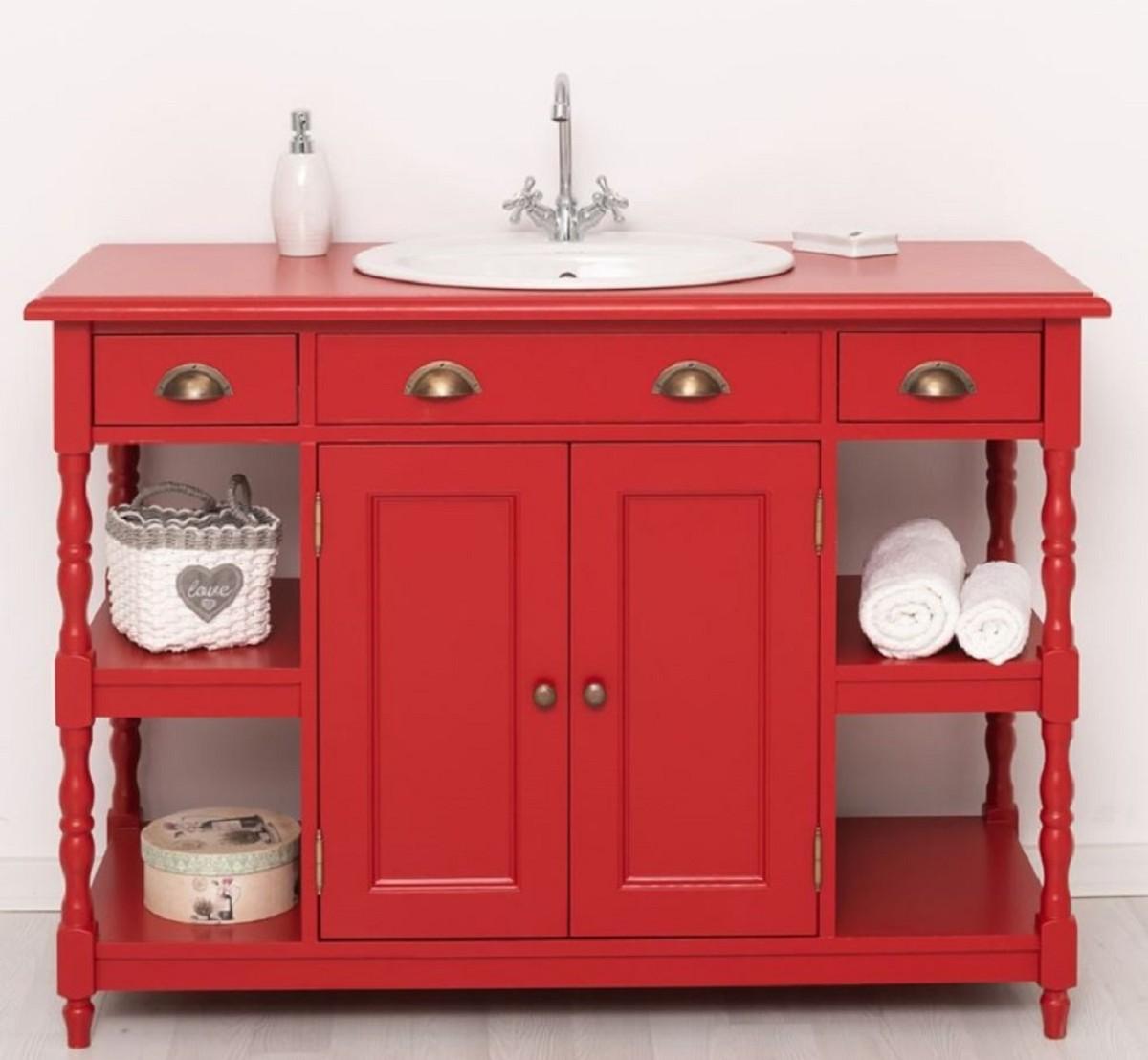 Casa Padrino Landhausstil Massivholz Waschtisch Rot 128 cm - Landhausstil Badezimmer Möbel