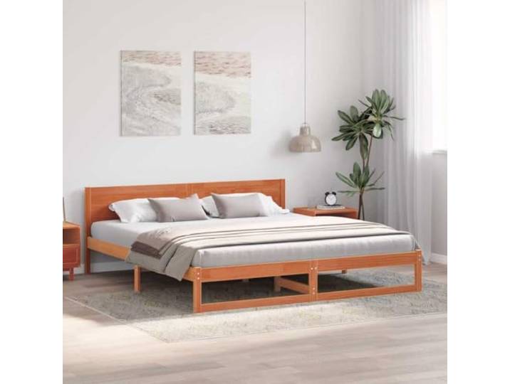 KTHLBRH Doppelbett Kiefer massiv 200 x 200 cm braun Rechteckige Struktur, modernes Design, Naturholz, einfache Montage