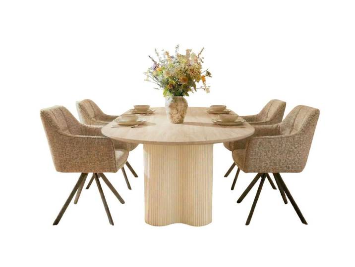 Vintagehaus Essgruppe Bari 180 Travertin Metall + 4 Stühle Raster