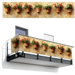 BALKON-SICHTSCHUTZ Blumentöpfe - Wand - Vintage Deko XXL 500x110 cm